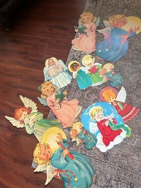 Vintage Christmas angel cutouts and litho lot